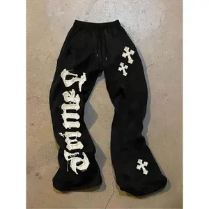 Women's Geometric Pattern Flare Leg Pants, Gothic Cross Print Street Style Loose-Fit Design, Perfect for Bold Fashion Lovers, Casual Lounge Pant