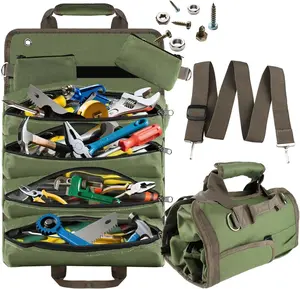 2026 New Foldable Roll Up Tool Organizer Bag with 2 Detachable Compartment Pouches, Heavy-Duty Storage for Mechanics, Ideal Gift for Men - Birthday & Father's Day, Compartments