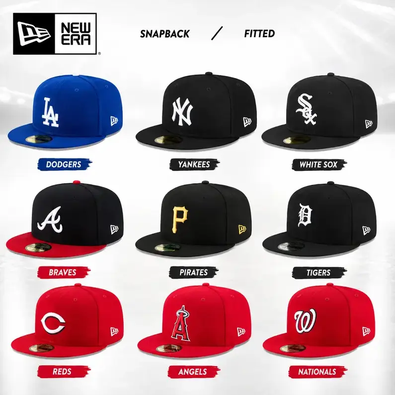 New Era Snapback & Fitted Baseball Caps - Dodgers, Yankees, White Sox, Braves, Pirates, Tigers, Reds, Angels, Nationals - Official MLB Team Hats