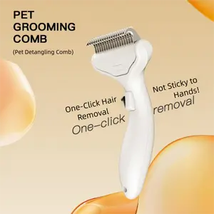 Pet De-matting Comb / Cat Brush - Removes Loose Hair & Undercoat - Grooming & Shedding Tool - One-Touch Self-Cleaning Pet Brush