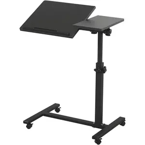 Overbed Bedside Desk Mobile Rolling Laptop Stand Tilting Overbed Table with Wheels Height Adjustable Tray Table for Laptop Bed Sofa Side Table (Black)