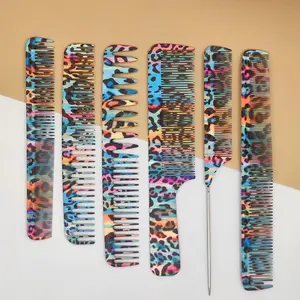 Colorful Print Hair Comb Set, 6 Counts/set Wet and Dry Hair Detangling Brush, Professional Hair Styling Comb for Salon Barber Shop
