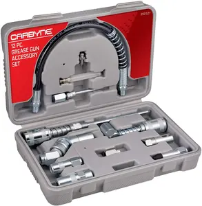 Carbyne 12 Piece Grease Gun Accessory Set | All-in-One Set: Couplers, Nozzles, Adapters and Flex Hose with Durable Storage Case • from a Family-Run Tool Company Based in The U.S.A.