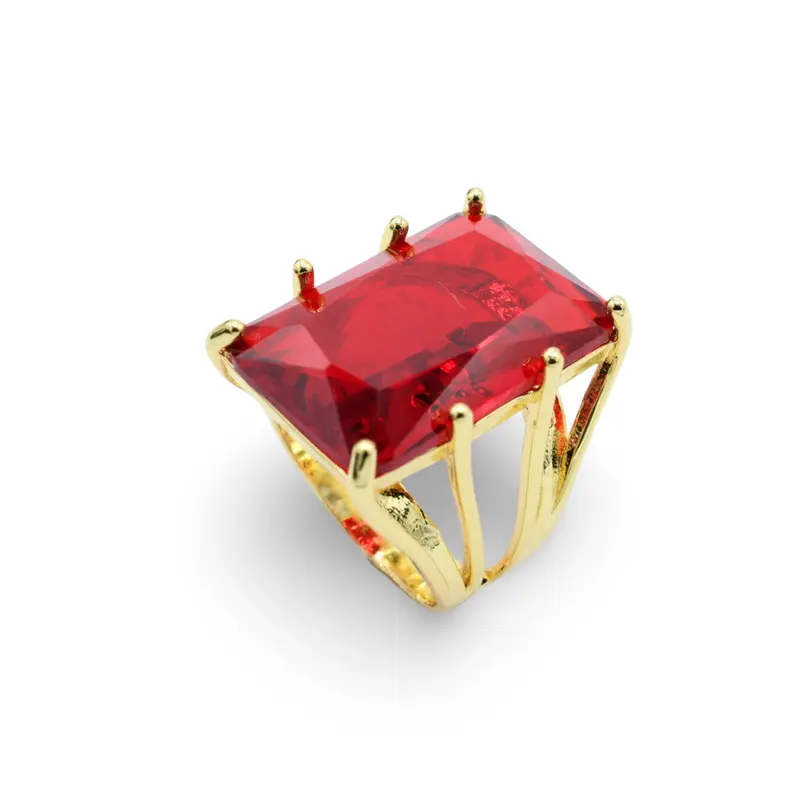 Explicit Red Ring - Bold Gold Plated Brass Jewelry with 24x16mm Stone