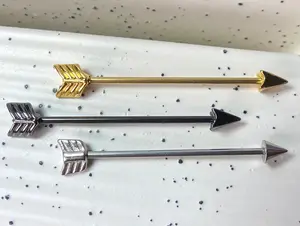 Arrow 14g or 16g Industrial Barbell Body Jewelry 1.5" (38mm) Steel, Black, Gold