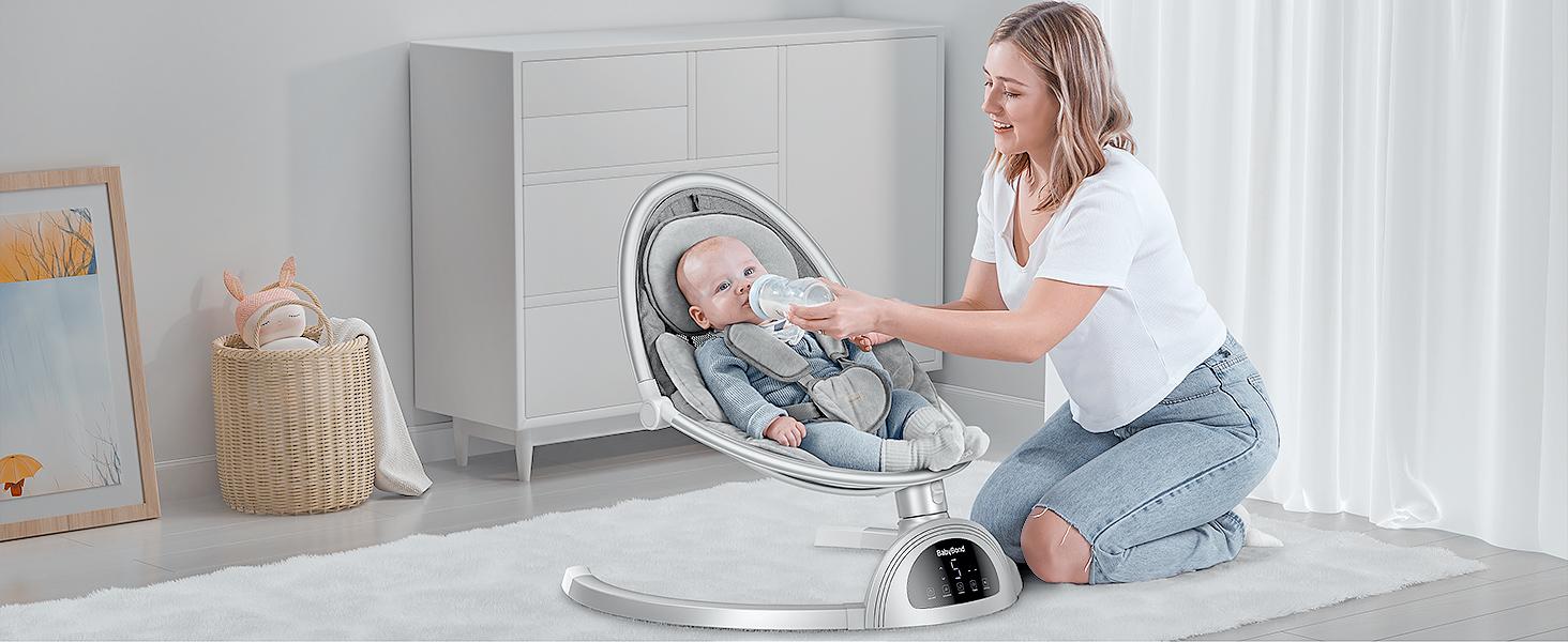 BabyBond Bluetooth Baby Swing for Boys & Girls, Remote Control , 5-Point Harness, 5 Sway Speeds & 10 Lullabies, Portable Swing for Infants, Indoor/Outdoor Use - Grey Baby Rocker for Toddler, Ideal Christmas Gifts for Babies