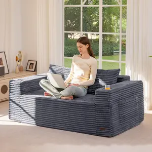 MAXYOYO 63" Boneless Loveseat Sofa Couch for Small Spaces, Mini Love Seat Floor Couch with Cup Holders and Pillows, 2-Seater Upholstered Cloud Couch for Bedroom Apartment, No Assembly Required