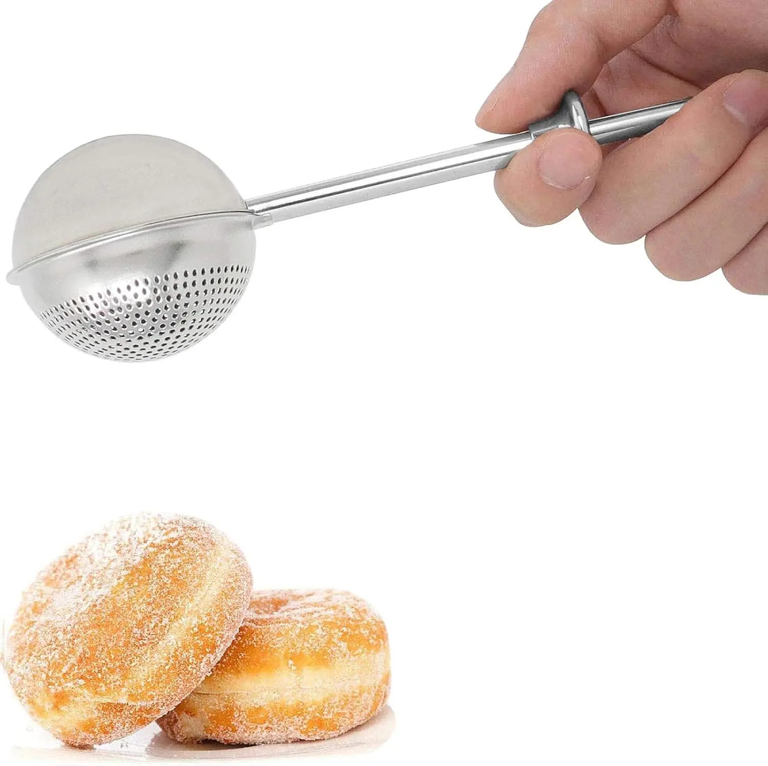 2-Pc Flour Duster, 304 Stainless Steel Flour Sifter for Baking | Spring-Press Handle, Dishwasher Safe, For Flour, Powdered Sugar, Fine Spices, Pick Up and Dust Flour Sifter, Gift Package