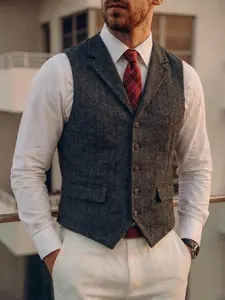 Men's Retro Tweed Vest Herringbone Wool-Blend : Elevate Formal & Retro Styles for Business & Special Occasions