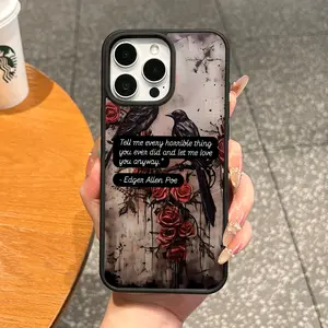 Premium Magnetic Case for iPhone11/12/13/14/15/16/17/promax Poe Quote with Crows and Roses MagSafe Ready,Anti-Fall,Ultra-Thin Design|Perfect for Everyday Use