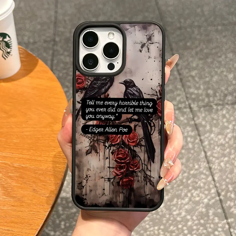MagSafe Magnetic TPU Shockproof Phone Case Cover - Premium Anti-Fall, Lightweight Casing with Poe Quote Crow & Rose Aesthetic Design, Resistance for iPhone 11/12/13/14/15/16/17 Pro Max, Everyday Phone Accessory