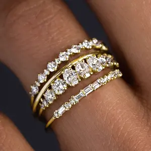 Stackable Gold Rings for Women Non Tarnish Dainty Gold Plated Stacking Cubic Zirconia Thumb Ring Set Trendy Statement Promise Wedding Bands Engagement Rings for Women Size 6 - 10