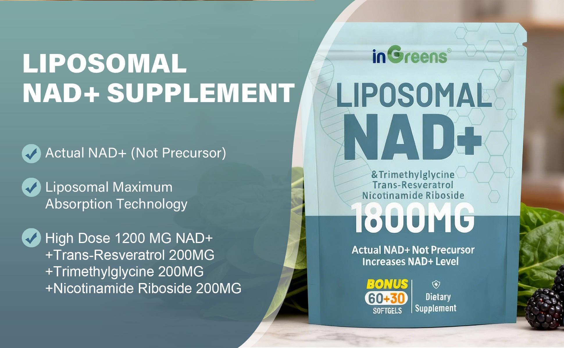 inGreens NAD+ Supplement 1800mg -Pure NAD Supplement -Energy and DNA Repair, Aging Defense, Brain Function -90Counts (45 Days)
