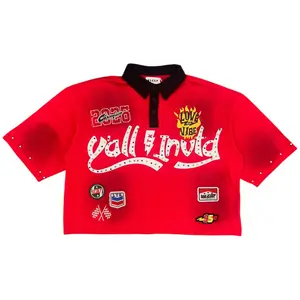 KLEEP | LOVE VIBE CROPPED POLO SHIRT - RED