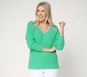 Belle by Kim Gravel Country Club Shaker Knit V Neck Sweater