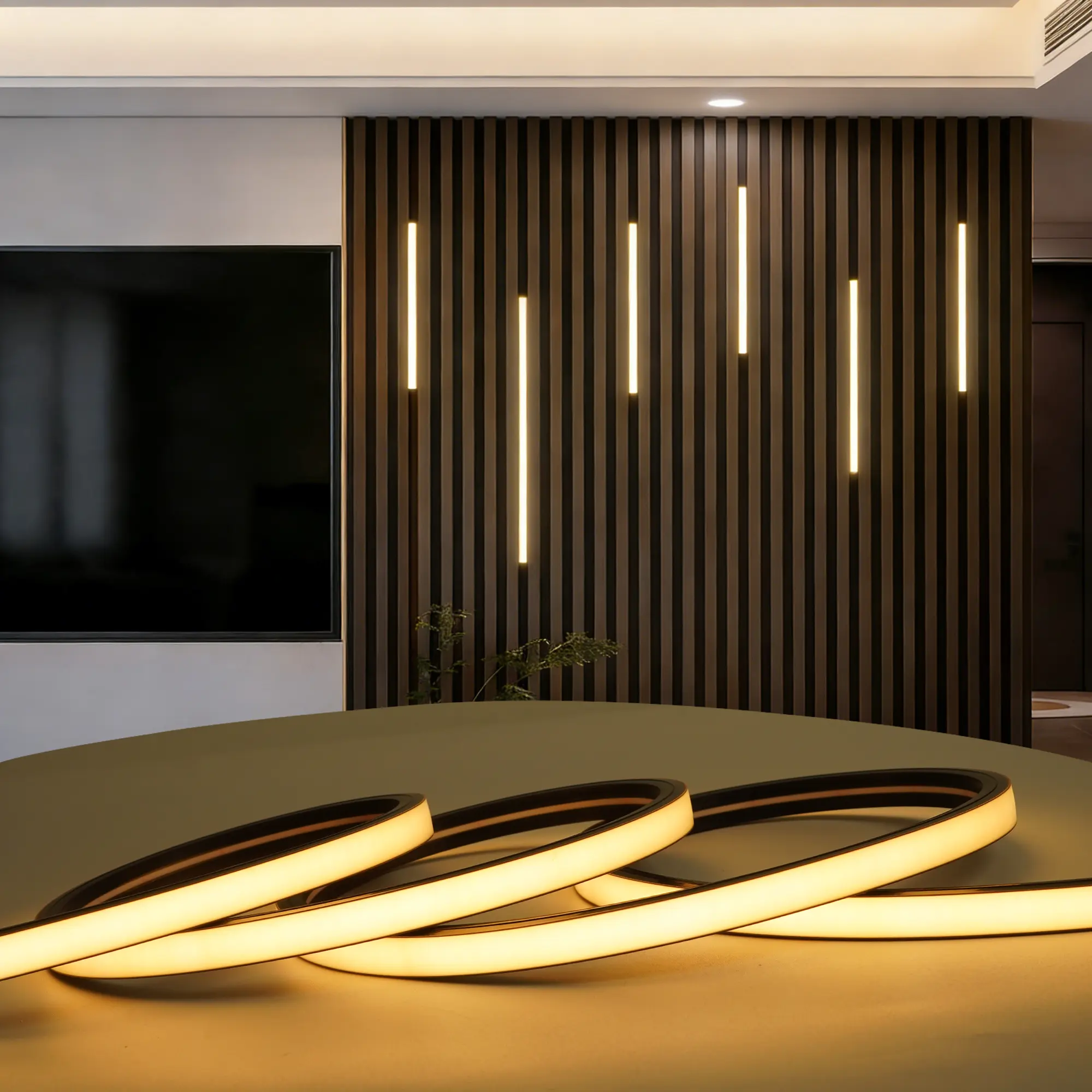 6PCS Waterproof Black Silicone Recessed LED Light Kit for Acoustic Wood Slat Wall Panels, Indoor Outdoor Seamless Fit Warm White Ambient Accent Lighting