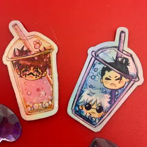 Choso & Satosugu Boba Tea Holographic Stickers Jujutsu Kaisen Waterproof 1 in decal