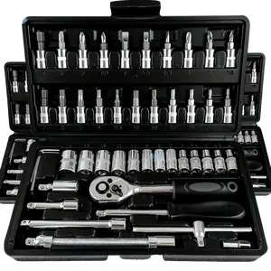 46pcs Car Repair Machinery Tools Set, Household Machinery Tools, Socket Wrench Diy Repair Tool Kit, Ratchet Screwdriver Compatible with Car Repair & Bicycle Repair, Hardware Toolbox Compatible with Auto Repairing & Household, Christmas Gift for Husband