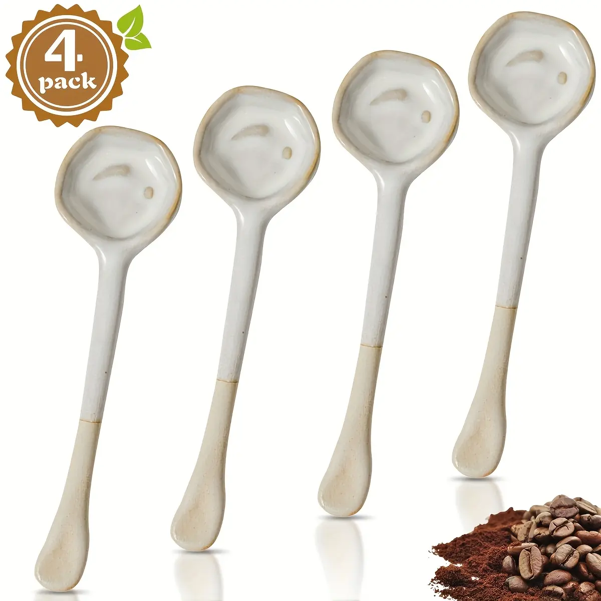 4 Pack 15cm/5.9in Long Handled Ceramic Coffee Spoon, Japanese Round Espresso Spoons, Ceramic Vintage Afternoon Tea Spoons for Cappuccino Stirring Spoons, Colorful Porcelain Spoons for Coffee Ice Cream Sugar Dessert Cake, Spoons Set, Utensils