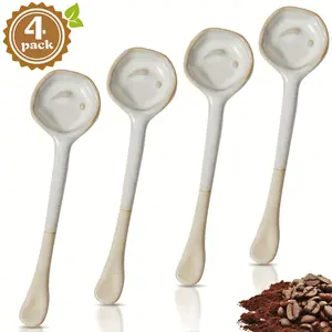 4 Pack 15cm/5.9in Long Handled Ceramic Coffee Spoon, Japanese Round Espresso Spoons, Ceramic Vintage Afternoon Tea Spoons for Cappuccino Stirring Spoons, Colorful Porcelain Spoons for Coffee Ice Cream Sugar Dessert Cake, Spoons Set