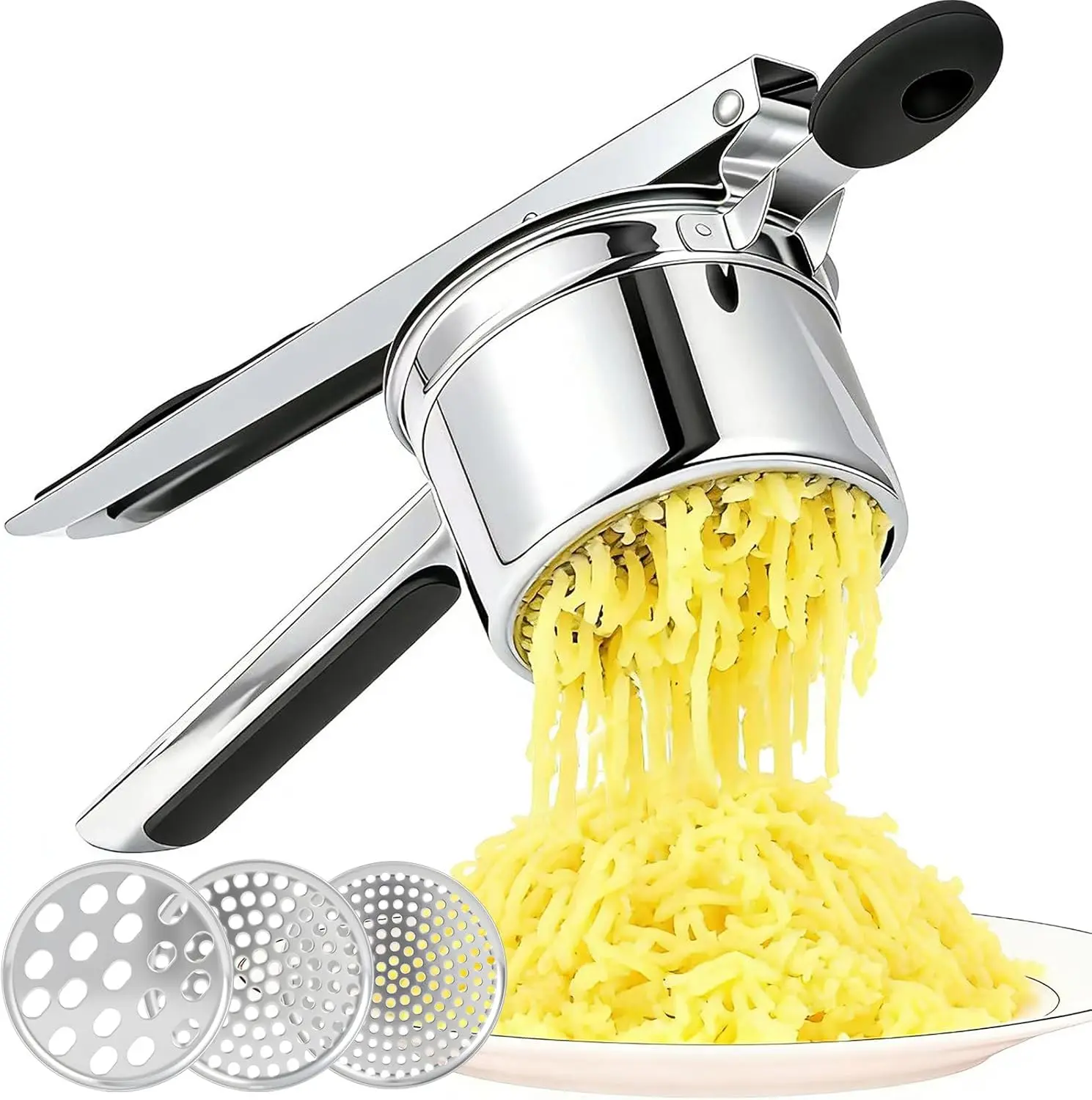 Heavy Duty Potato Ricer Stainless Steel, Large Potato Masher with Ergonomic Handle, Manual Potato Press for Fluffy Mashed Potatoes, Vegetable & Baby Food Kitchen Tool