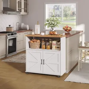 Rolling Kitchen Island with Storage Cabinet, 40.4'' Width Cart, Portable Mobile Kitchen Island with Towel Rack, Wood Top and Lockable Wheels