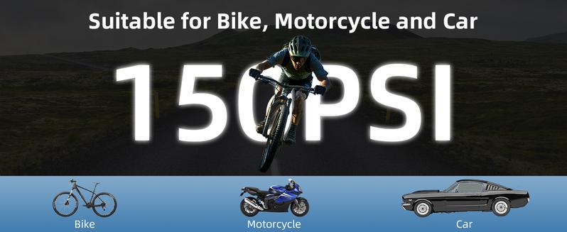 ROCKBROS 150PSI Mini Electric Bike Pump, 32s Fast Inflation, 5000mAh Bbattery, Bike Tire Pump with Digital Gauge, Auto-Shutoff, Compatible with Presta and Schrader Valves