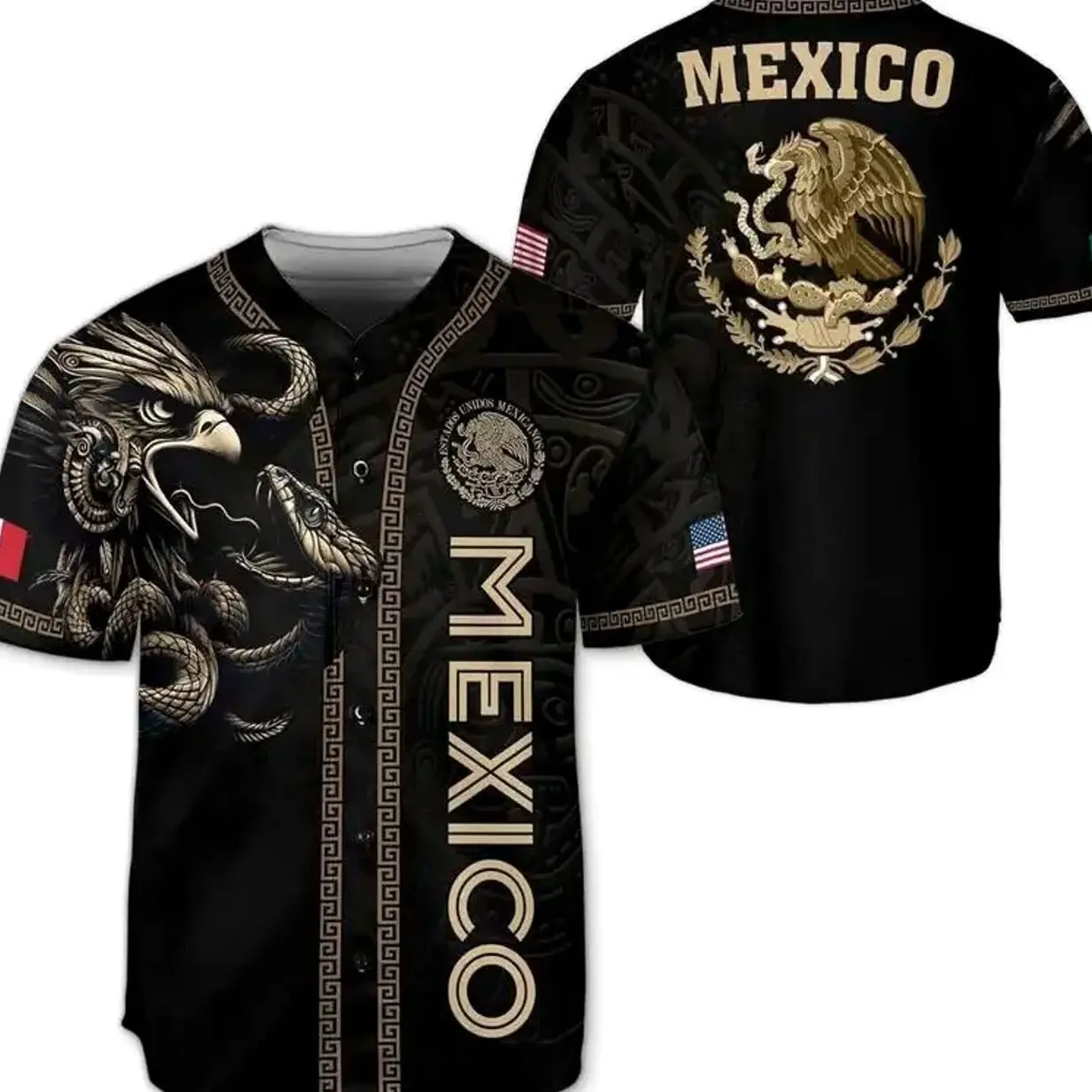 Mexico Style Baseball Jersey Green White Red Sport Button Up Shirt
