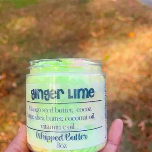 Ginger Lime Whipped Body Butter 8oz - Mango Seed Cocoa Shea Butter Coconut Oil Vitamin E Oil