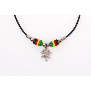 REGGAE WEED LEAF LEATHER NECKLACE