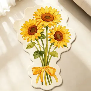 French Sunflower Bouquet Rug, Floral Anti-Slip Durable Living Room Sofa Mat, Washable Bookshelf Under Desk Carpet, Cozy Window Decor Area Rug, Floral Pattern