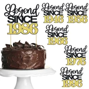 1 PCS Legend Since 1946/1956/1966/1976/1986/1996 Cake Topper Black Gold Glitter Happy 80/70/60/50/40/30th Birthday Cake Pick Cheers to 80/70/60/50/40/30 Years Cake Decoration for Birthday Anniversary Party Decorations Supplies Bamboo