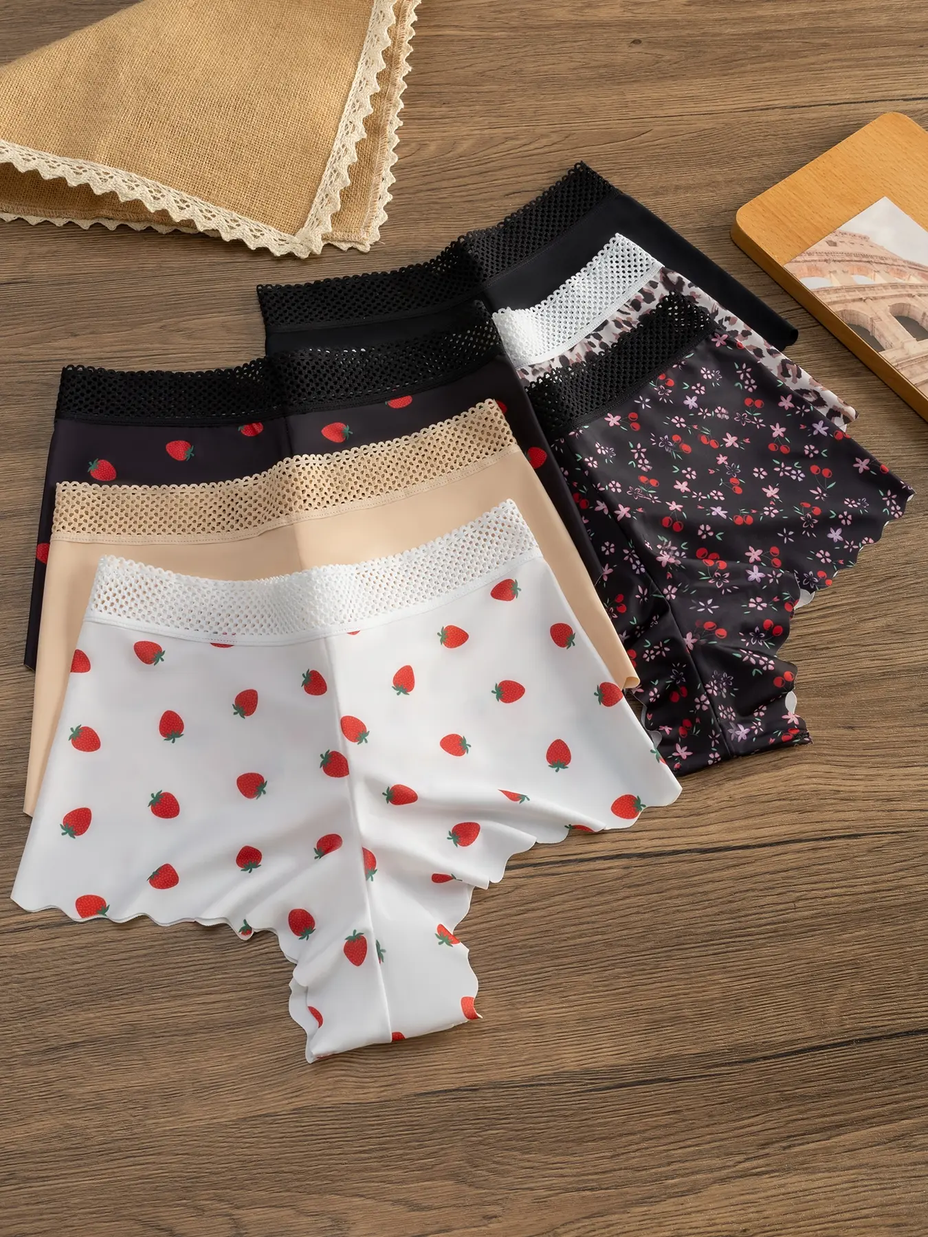 Women's Seamless Comfortable Breathable Underwear, Fashion Print Ice Silk Mid-Waist Panties, Seamfree Panties, Seamless Knitting Knicker, Suitable for All Seasons, 6 Pack