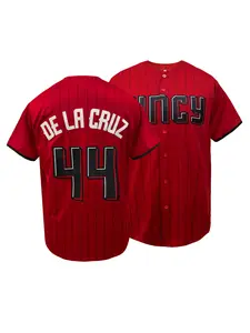 Men's Embroidered Cincy 44 Baseball Jersey for Unisex Red Striped Breathable Short Sleeve Sports Top