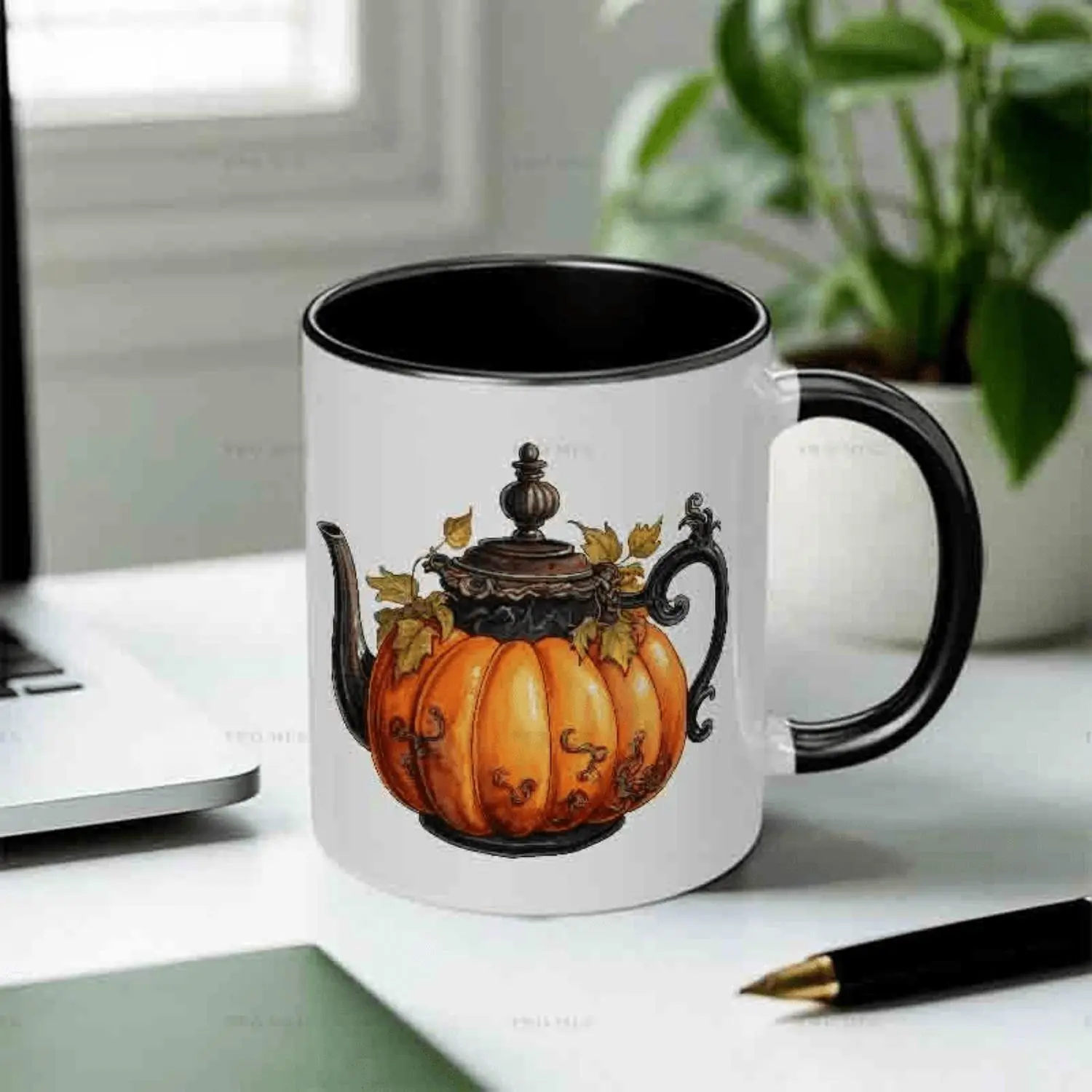 Pumpkin teapot pattern, 1pc ceramic mug, coffee cup, water glass, suitable for autumn afternoon tea time, Halloween party, Thanksgiving gathering, daily home use, office casual beverage