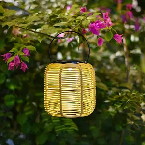 Solar-powered garden decorative pendant light for home garden and balcony, LED new Chinese-style outdoor lighting, rattan lantern