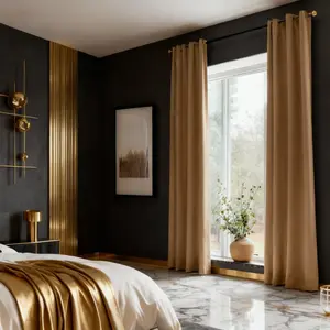 2-Pack Heavy Duty Blackout Curtain Set, Metal Grommet Top, White & Brown Cordless, 99% Blackout, Thermal Insulated, Machine Washable, Classic Window Treatment for Bedroom & Living Room.