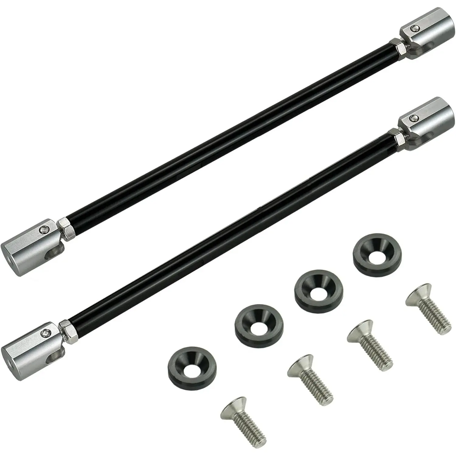STETION Adjustable Aluminum Powder-Coat Front Bumper Lip Support Splitter Strut Rods, 11"-12.7" Length Universal Splitter Tie Bars with High-Quality Washer Bolt & Installation Hardware for Most Vehicles