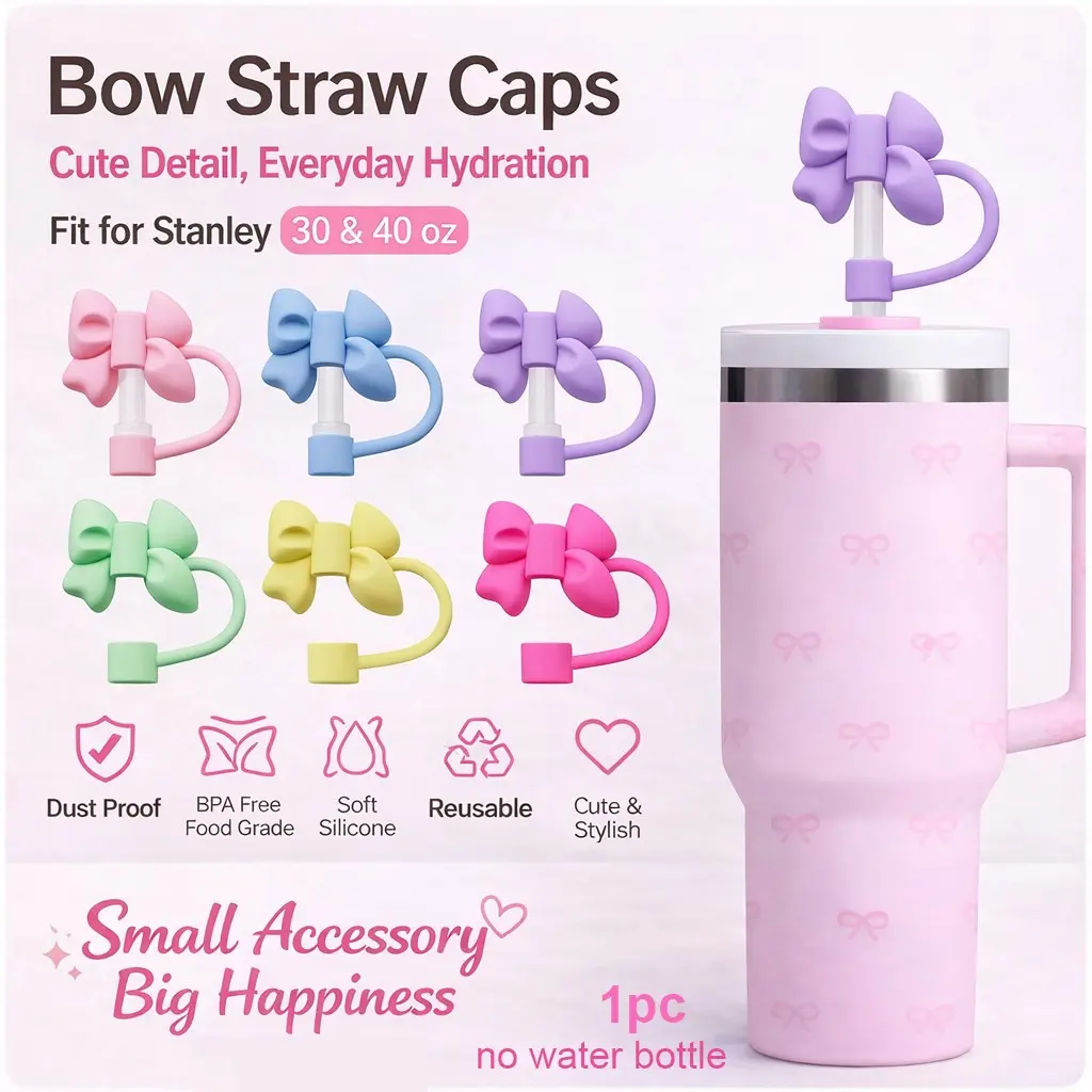 Cute Bowknot Straw Cap for Stanley Cup 30 & 40 oz Cute Straw Toppers for 9-10 mm Straws Dust-Proof Reusable Silicone Straw Topper Straw Cover Cap Accessories for Stanley Tumbler Gift For Women Girls 1 pc Tumbler Straw Lid