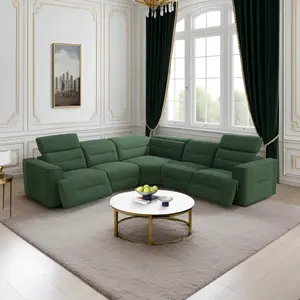 Green Flannel 5-Piece Recliner Sofa Set, Soft Upholstered Couch with Manual Recline, Ideal for Home Theater, Family Room & Cozy Daily Relaxation