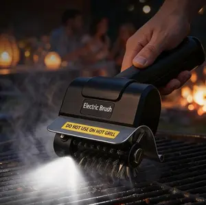 【FathersDayGift】Electric Grill Brush for Outdoor BBQ, Camping & Backyard Grilling, Cordless Rotary Grill Cleaner with Built-in LED Light, USB Rechargeable BBQ Cleaning Brush with Stainless Steel Bristles for Barbecue Grates