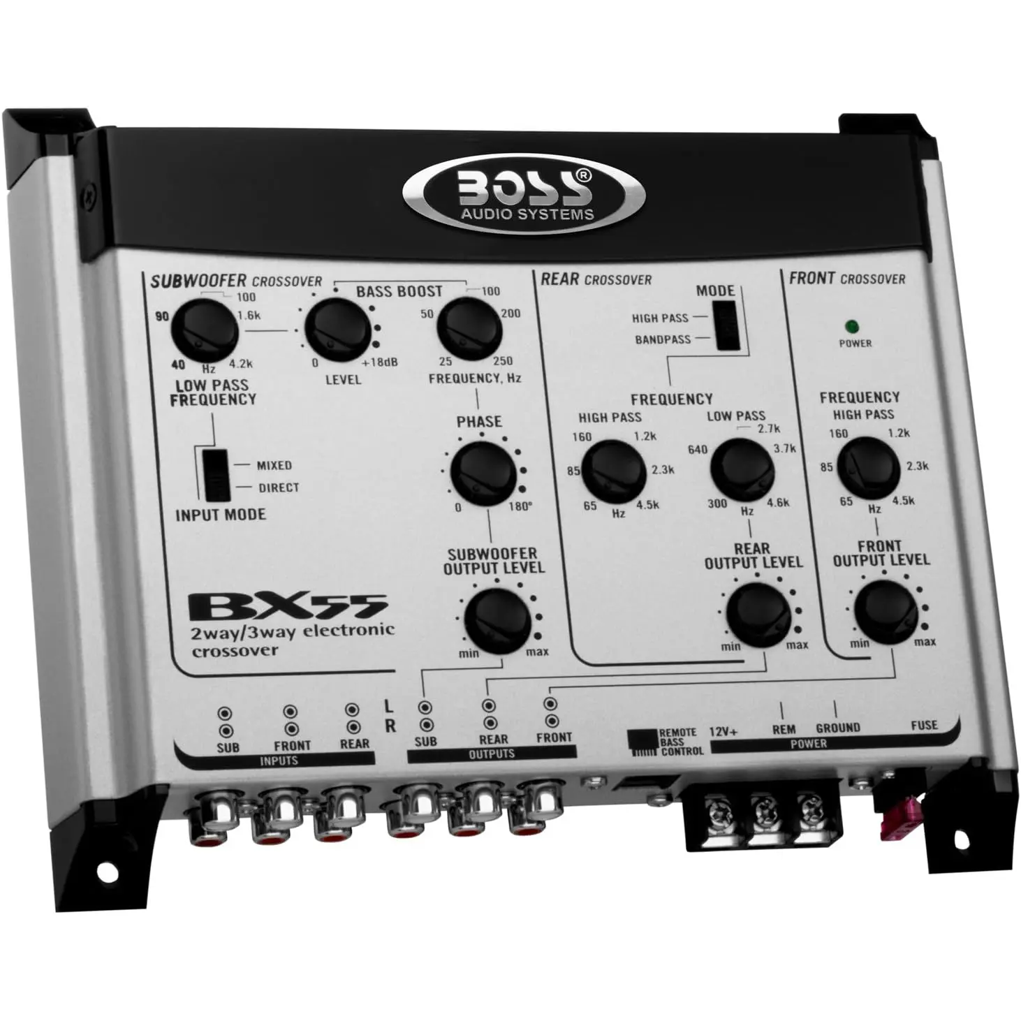 BX55 Pre Amp Electronic Car Crossover – 2-3 Way, Fine Tune Your High-Mid-Low Range Speaker Frequencies, Remote Subwoofer Control Included, Equalizer, DPS Audio Processor