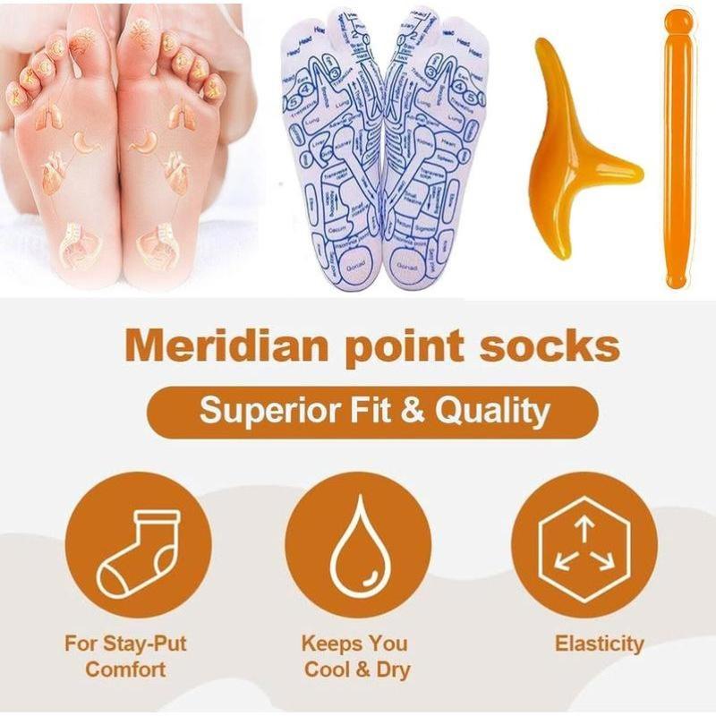 White Acupressure Foot Massage Socks Set with Tool – Targeted Foot Relief for Home Relaxation