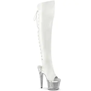 White Thigh High Chrome Platform Boots