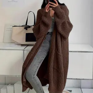 Autumn Winter Women's Loose Long Sleeve Knitted Cardigan Wrap Top Plus Size Heather Grey for Lazy Wear Can be used with a raincoat