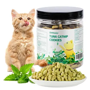 Cat Grass Cookies, Cat Snack, Remove Hairballs, Healthy Teeth, Fish-shaped Cat Cookies, Tuna Flavor, Natural Teeth Snack, Suitable for Indoor Cats, 2 Flavors to Choose From, 5.29 Ounces Per Can