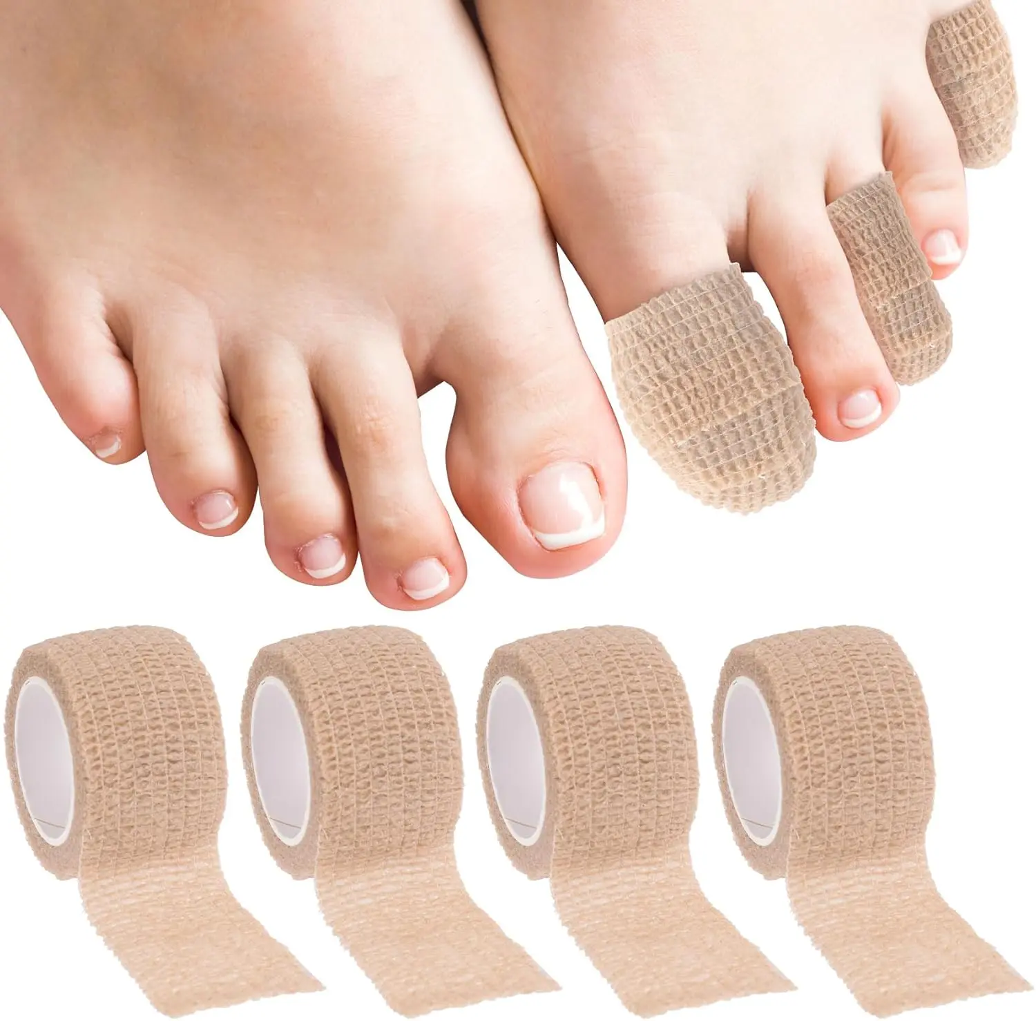 6 Pack Self Adhesive Bandage Wrap, Elastic Bandage Tape for Broken Toes Fingers Protector, Wrist Ankle Sprains Swelling