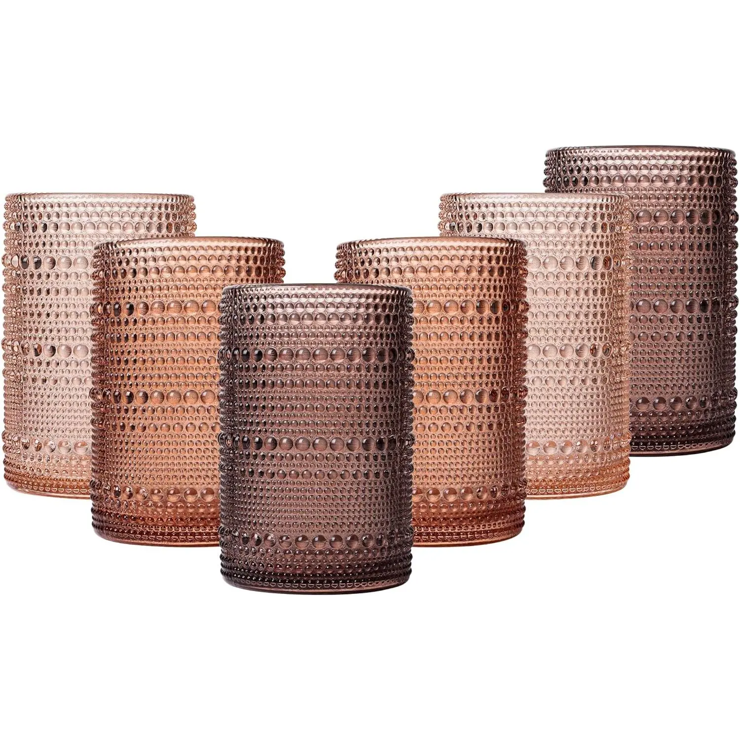 Venus Vintage Hobnail Tumblers Set of 6 - 15oz Cylindrical Heat Resistant Textured Highball Glasses, Hand Wash Kitchen & Bar Cups, Party Ready Romantic Holiday Gifts with Protective Pearl Pad