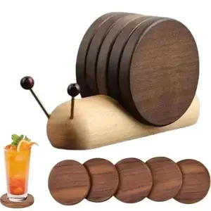 5pcsCreative Snail Shaped Coaster Set, Made Of North American Black Walnut Wood, Heat Resistant Wooden Drink Mats With Exquisite Cute Design For Coffee Table Indoor Household Daily Drink Placement