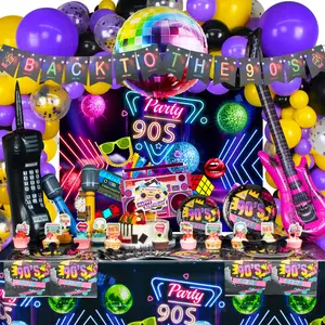 90s Party Decorations 80's 90's Theme Bundle Includes Inflatable Gitar&mobile Phone  To The Banner Tablecloth Cake Toppers Plates Napkins Hip-hop Backdrop